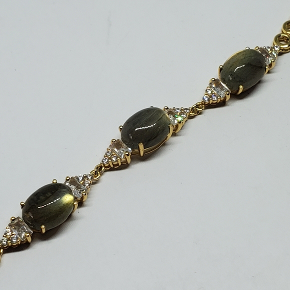 SOLD Labradorite Gold Over Sterling Silver CZ Accent Tennis Bracelet - Picture 9 of 10